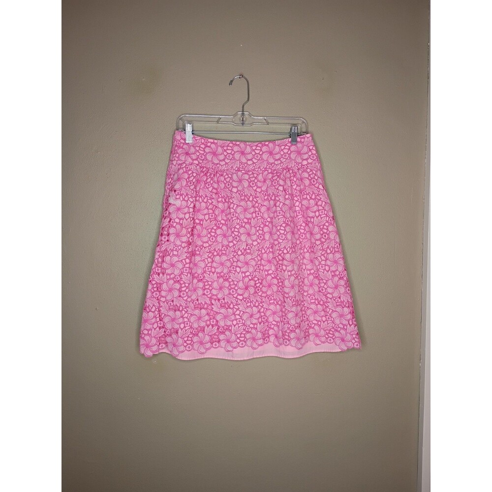 Vintage lilly Pulitzer pink floral applique skirt size 6 knee length Spring East